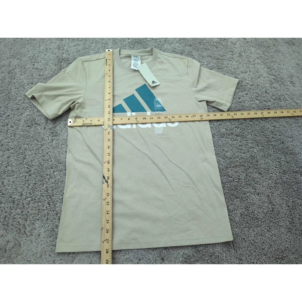 Adidas T Shirt Mens Small‎ Beige Short Sleeve Logo Multi Sport Athletic NWT